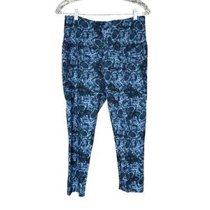 Danskin Women's Watercolor Floral Printed Leggings Blue Size Large